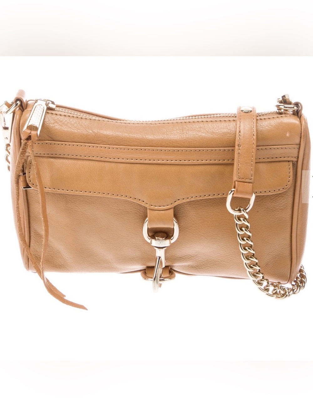 Rebecca Minkoff Tan Leather Crossbody Bag with Chain Accent